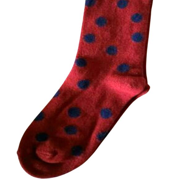 New Garnet Hill Dot Socks 9-11 Warm Crew Cashmere Blend Red Navy Holiday Gifts - Picture 4 of 5
